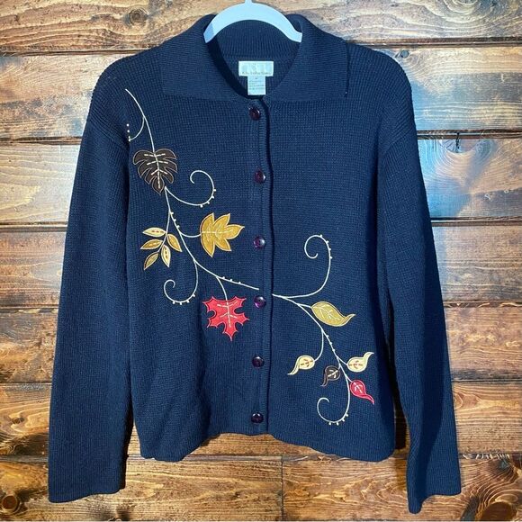 Vintage K.B Collections Embroidered Fall Leaves Cardigan Sweater Women's Size M - Picture 5 of 12